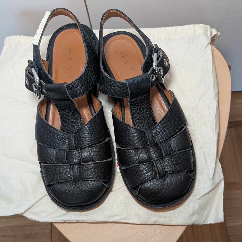 Marni Black Grained Leather Fisherman Sandals - Picture 2 of 5